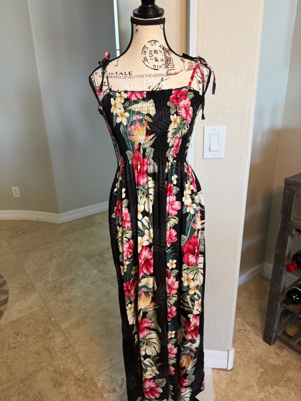 PARADISE BAY HAWAIIAN LUAU Black Floral Maxi Sundress STRAPLESS OR STRAPS OS